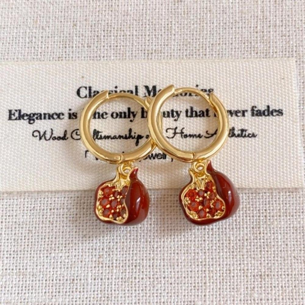 Retro Trendy Red Fruit Pomegranate Pendant Stackable Necklace Earrings Set for Women New Year Lucky Chinese Style Jewelry Sets
