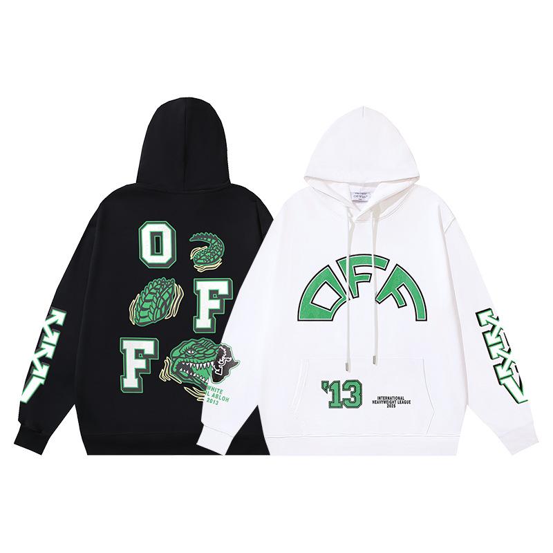 1215 Blanc cassé 2026 Automne et Hiver Nouveau Motif Lettres Dessin Animé OW Sweat à Capuche Imprimé Hommes et Femmes