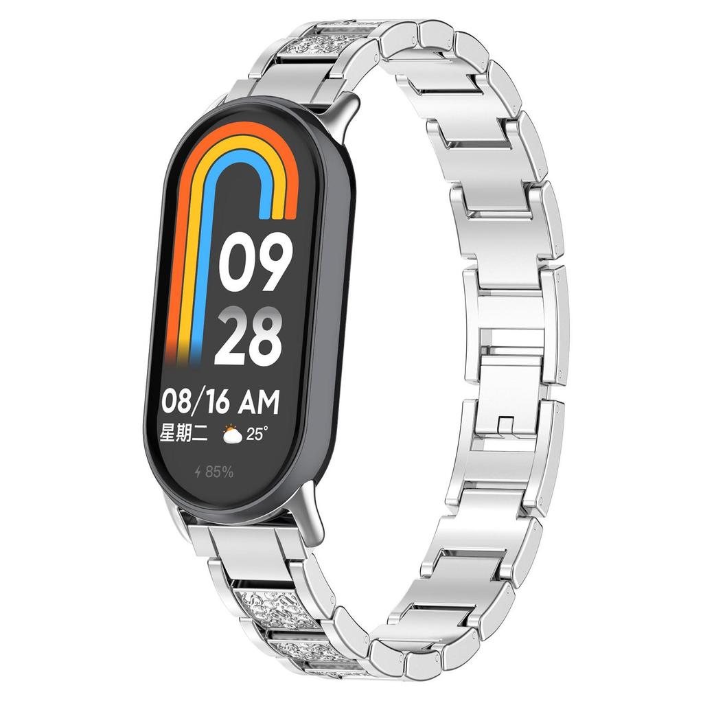 Mi Band 10 Bracelet Diamond Metal Slim Dressy Wrist Band for Xiaomi Smart Band 9 8 Wristband Bling for Women Watchband Strap Alloy Silver