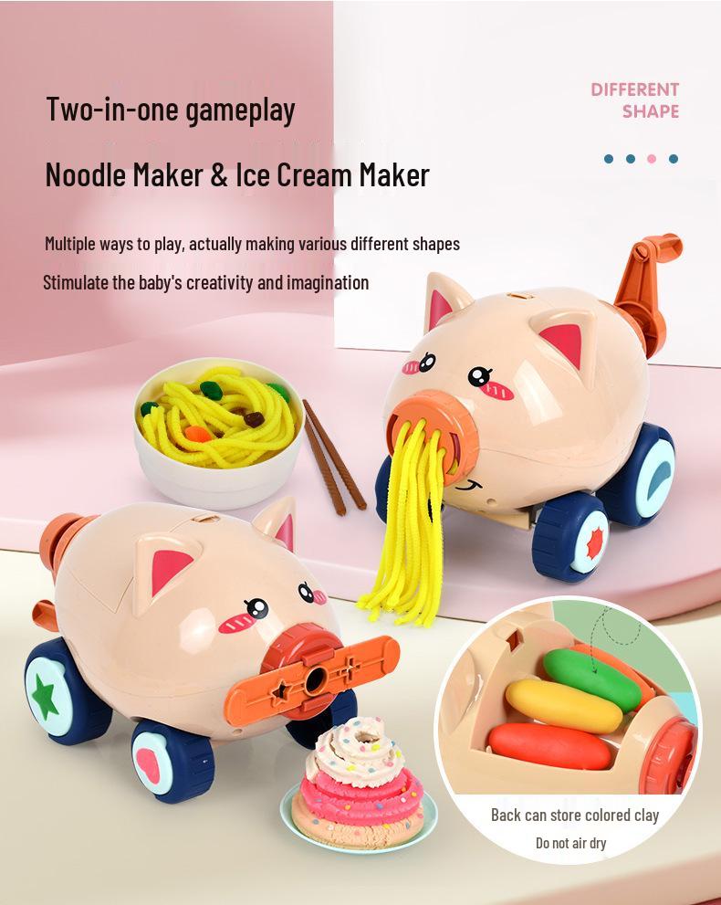 Colorful Clay Piggy Eraser & Noodle Maker Toy Set for Kids - Lightweight Clay for Boys & Girls, Ideal for Kindergarten Activities