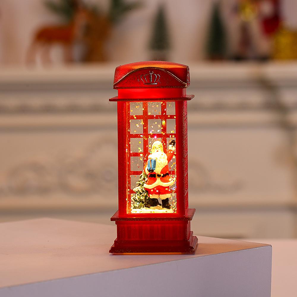 Christmas Red Vintage Luminous Phone Booth Lantern Christmas Tree Snowman Santa Claus Figurine In Telephone Booth Decoration