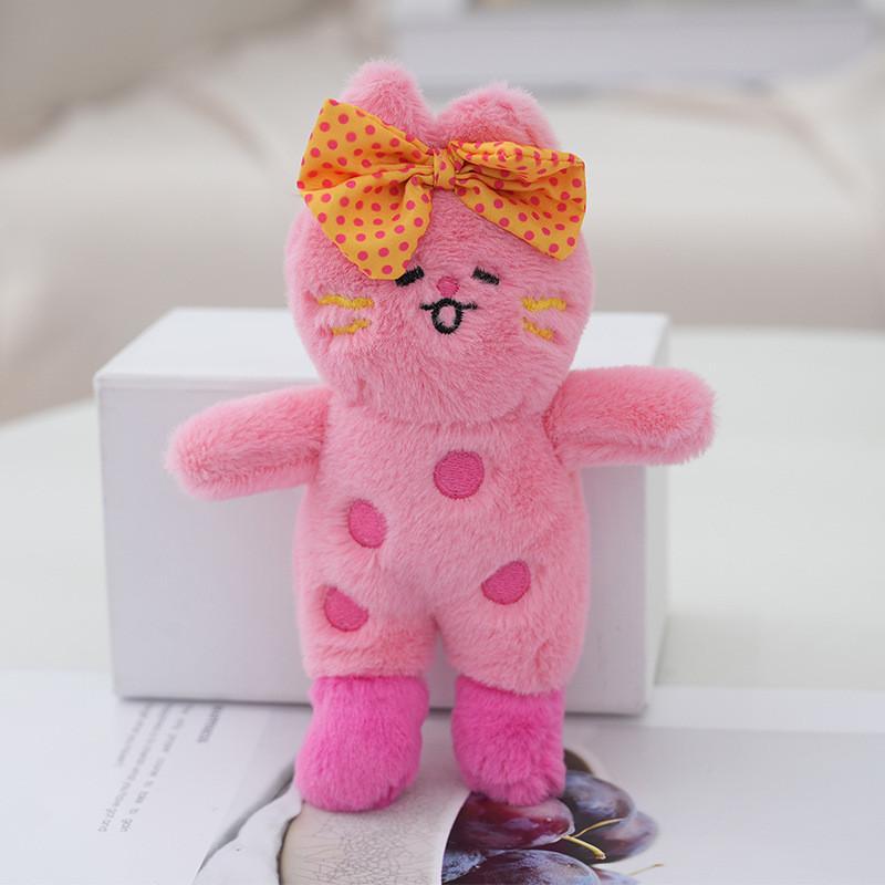 

Adorable Polka Dot Kitty Plush Toy Cute Cat Keychain For Backpack And Keys розовый