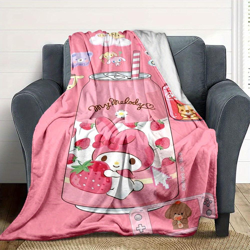 1pc StrawberryMyMelody RV Blanket, Digital Printed Flannel Blanket, Multi-Purpose Four Seasons Hypoallergenic Quilt for Sofa, Bed, Office, P