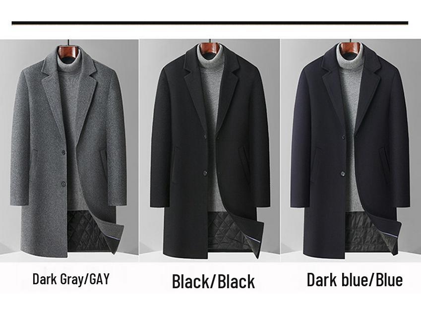 Men's Thickened Wool Trench Coat - Mid-Length, Autumn/Winter Business Style