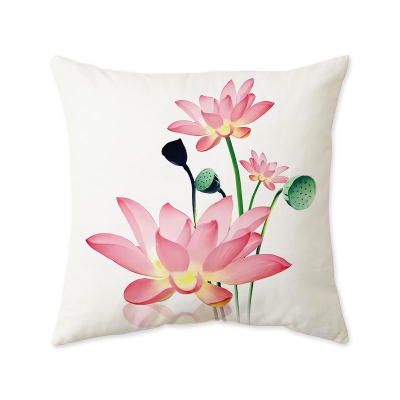 New Chinese Lotus Lotus Print Cushion Pillow Office Living Room Sofa Nap Cushion Pillow Cover