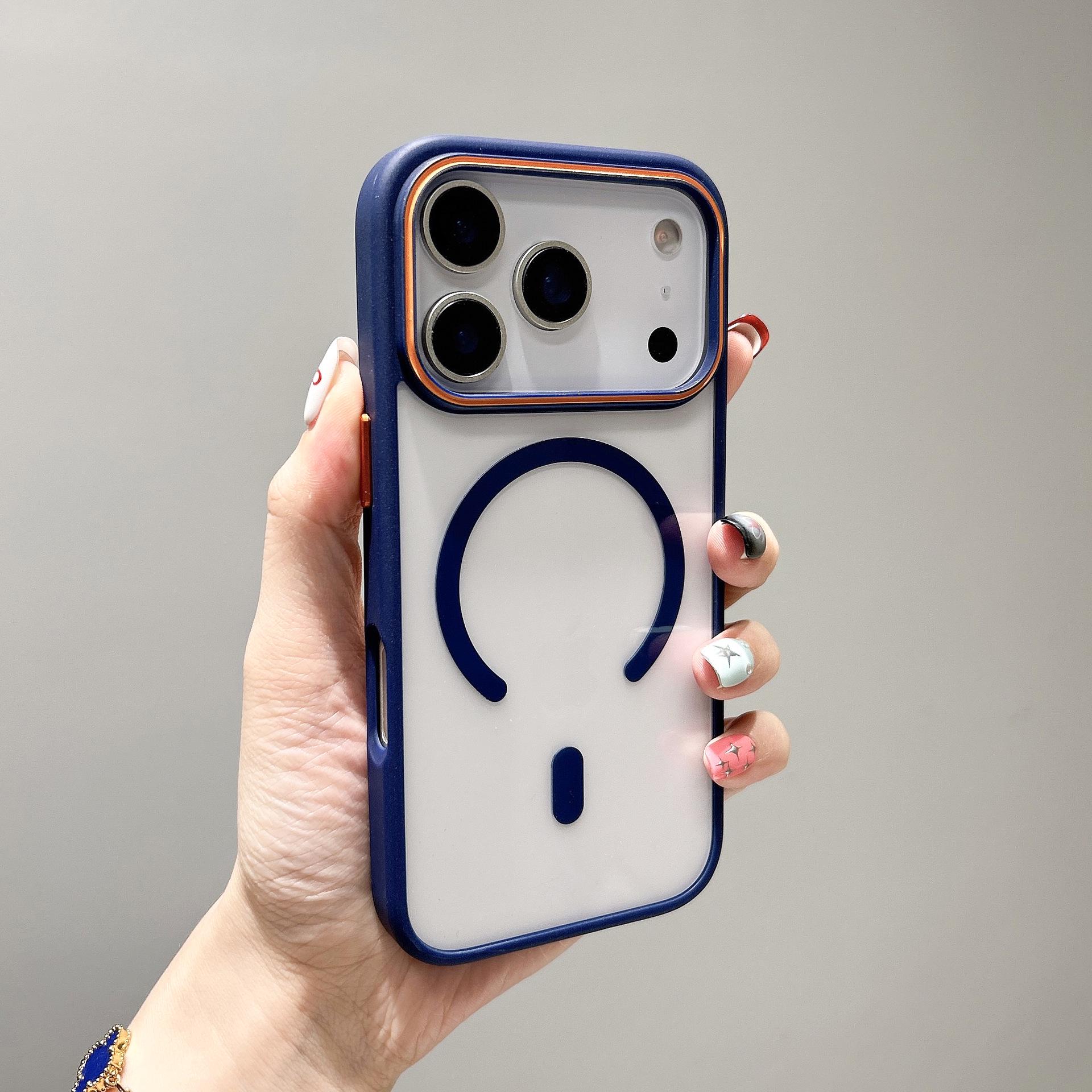 

iPhone 17 Pro Max Color Block Magnetic Mirror Frame Phone Case - Transparent, Drop-proof, Protective Cover 11