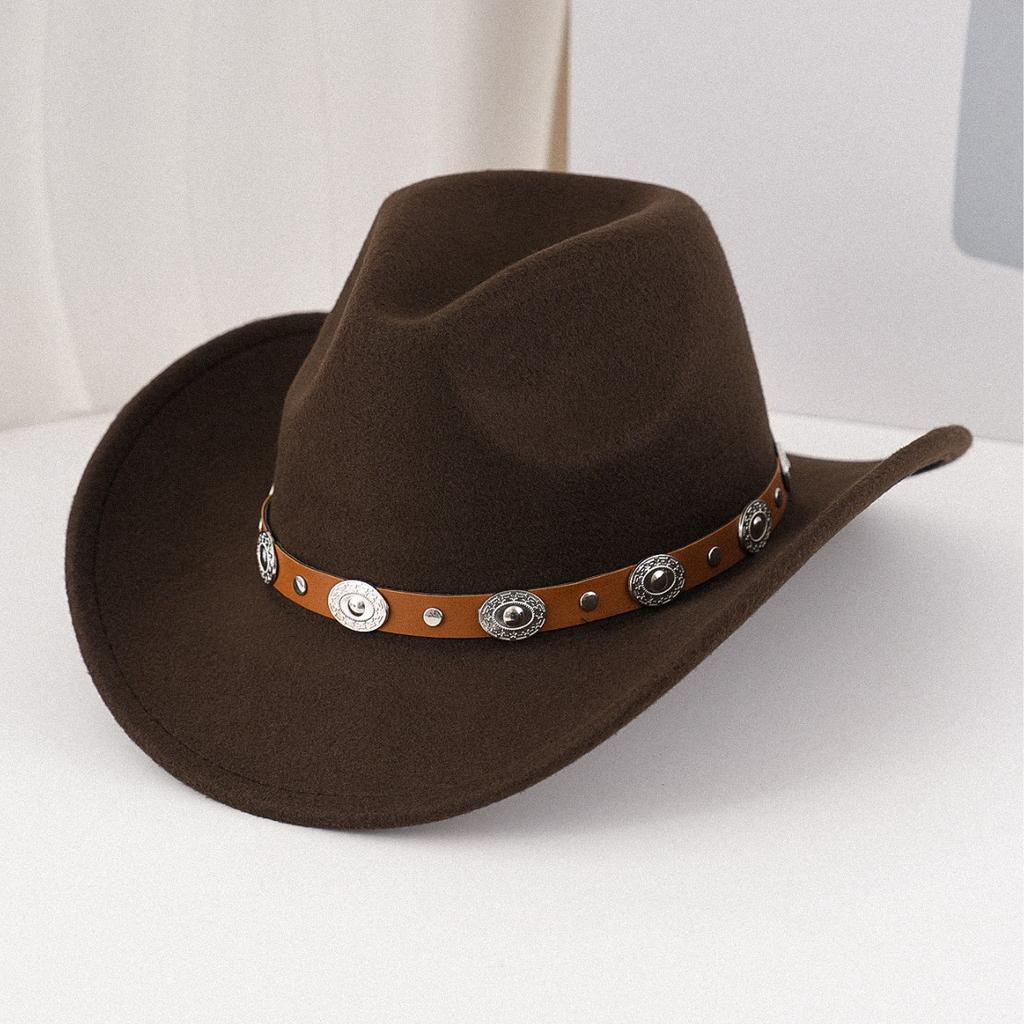 Punk belt decoration western cowboy hat retro European and American style autumn and winter hat party top hat women's British hat