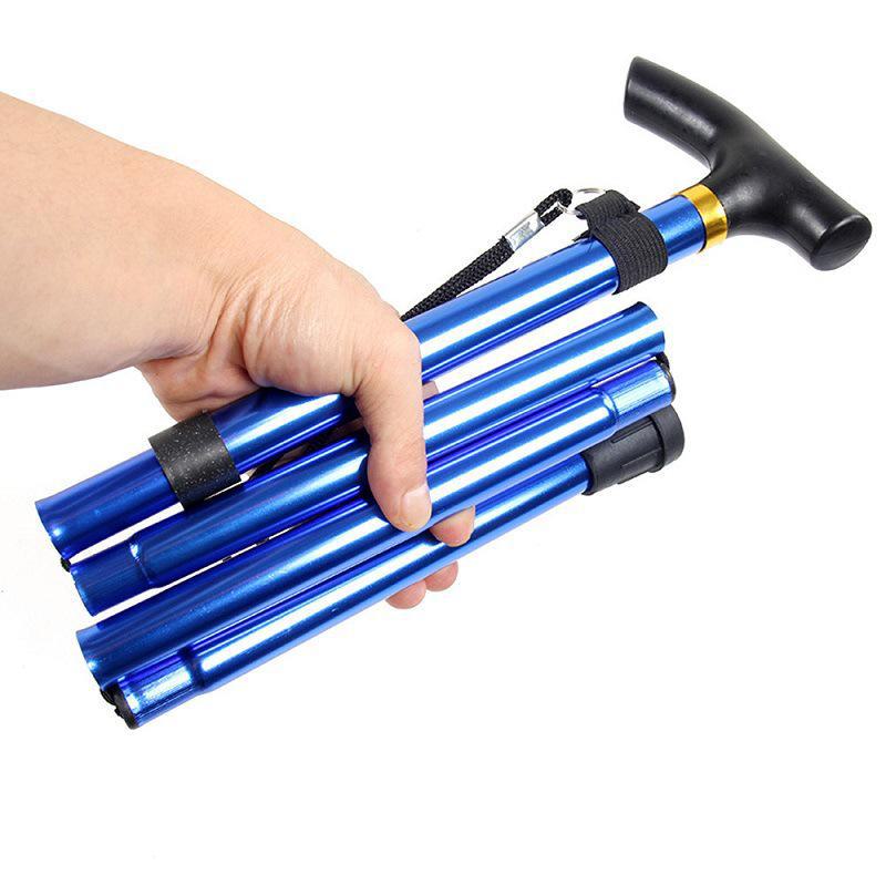 Adjustable Aluminum Alloy Folding Climbing Cane: Non-Slip, Reinforced, Telescopic, 5-Section Design for Elderly Use.