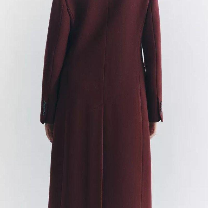 Autumn and Winter New Women clothes Lapel Loose Double Breasted Wine Red Wool blend coat Outerwear 9231756