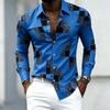 Men's Black and White Patchwork Block Fragment Printed Long Sleeved Shirt, Men's Slim Fit Trend Lapel, Business Casual Shirt