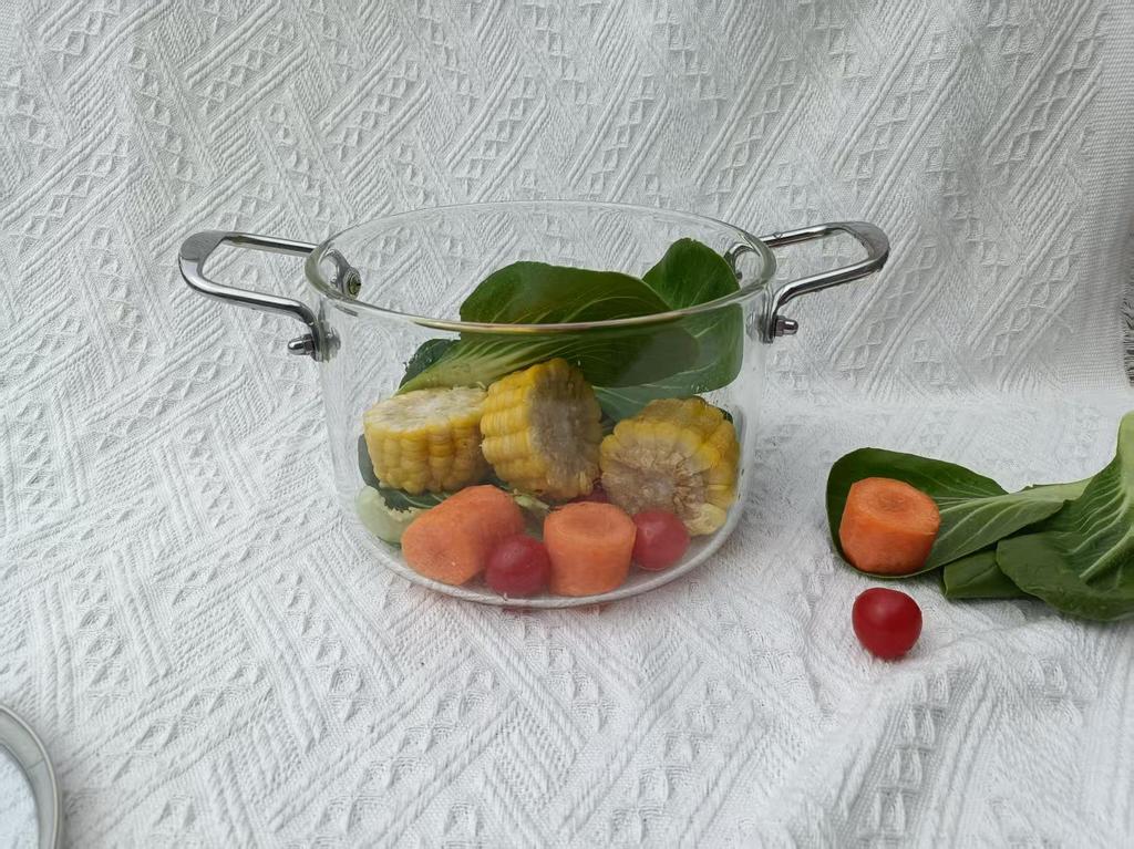 Heat-Resistant Borosilicate Glass Soup Pot with Double Stainless Steel Handles