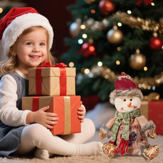 Yousheng Burlap Christmas Gift Bags Zipper Design Plush 3D Santa Snowman Doll Fruit Bags Reusable Fabric Storage Bag for Gifts Candy