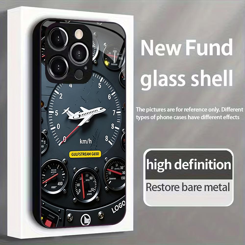 Fashion dashboard pattern tempered glass phone case suitable for iPhone 17 16 15 14 13 12 11 Pro Max Plus shockproof back cover
