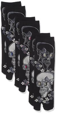 Iyashi Japanese Tabi Crew Socks with Moon Viewing Skull Set of 3 (Iyashi) Men's Pattern,