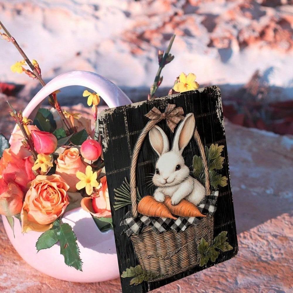 Retro Funny Rabbit Easter Tin Sign Vintage Farmhouse Wall Decor For Living Room Bedroom Porch Home Decoration