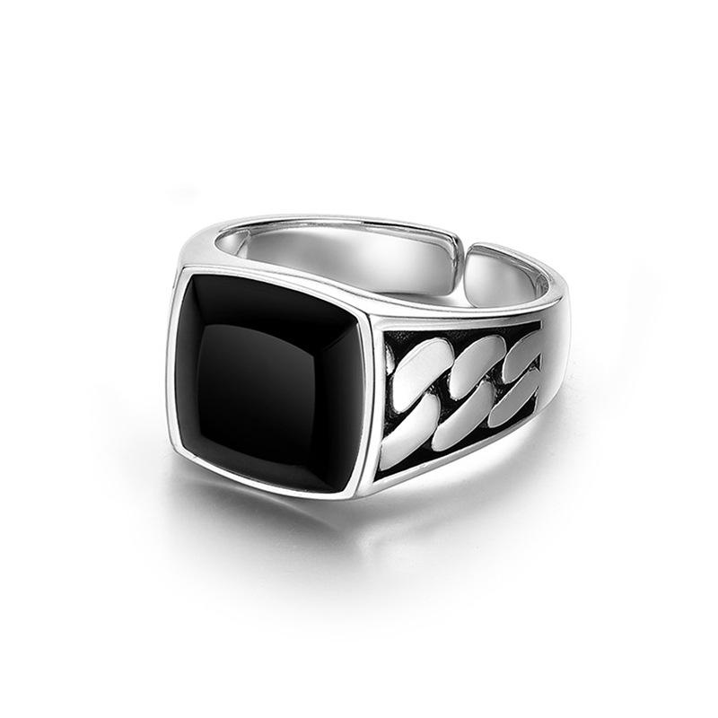 Silver Colored Ring Men's Cuban Chain Personalized Design Open Ring Versatile High-end Jewelry