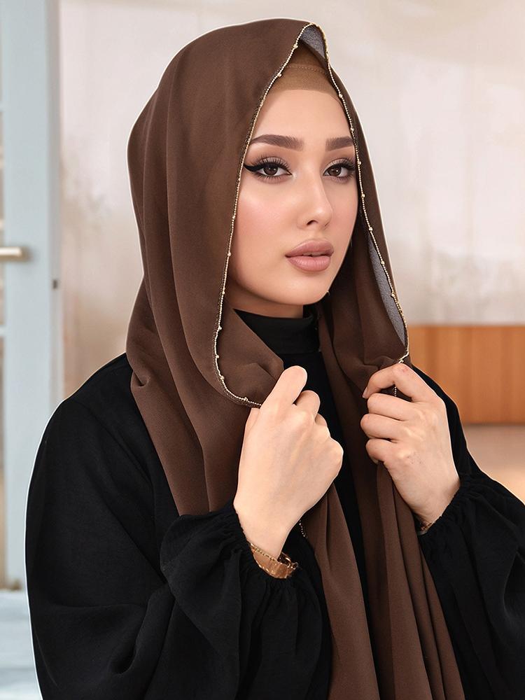 Elegantes Damen Einfaches Solides Kette Seiden Schal Kopftuch Wickeltuch Schal Sonnenschutz Bandana Hijab Damen Böhmisch Schal Pareo Sommer Neu