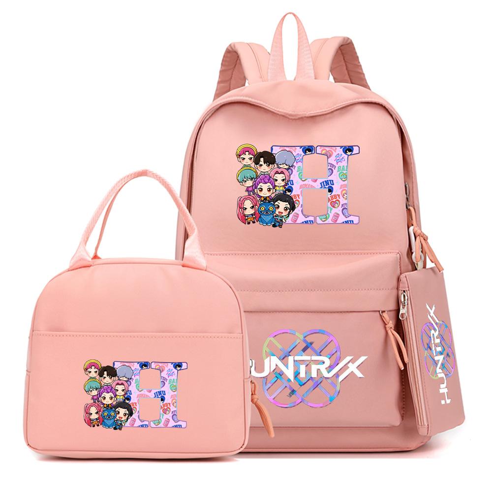 3Pcs/set 26 English Letter K-Pop Printed Backpack with Handbag Pencil Case for Teenager Student Boy Girl Schoolbag Bookbag Large Capacity Travel Bag