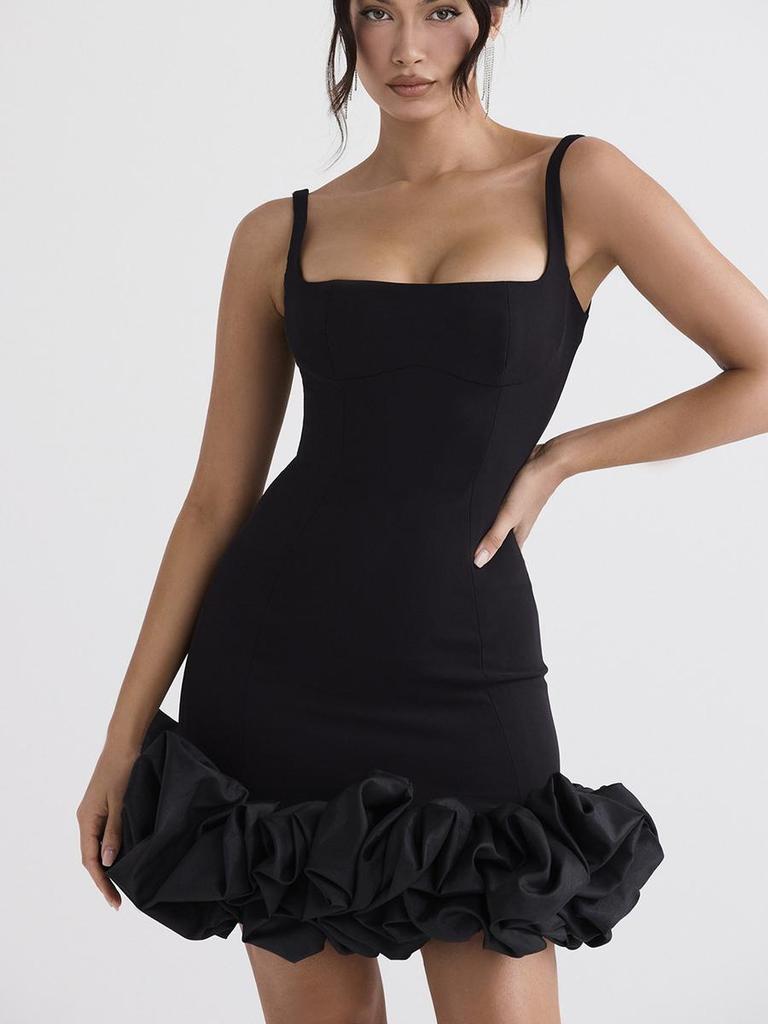 Vestito da Donna con Schiena Scoperta e Volant Mini Gonna Sexy Vestito da Festa Cocktail
