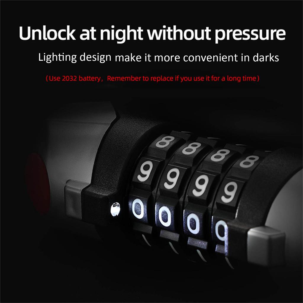 5-digit Combination Lock with Light, Bicycle Wheel Lock, Mountain Bike 5-digit Anti-theft Lock, Reinforced Steel Cable Lock, Cycling Gear Black