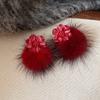 Silver Needle Autumn and Winter Flower Hairball Earrings Retro Premium Atmosphere Earrings Niche Fashion New Earrings Women