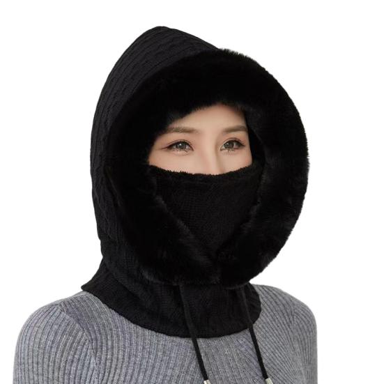 Dámská zimní čepice s integrovanou šálou Silná teplá umělá kožešina Pletená větruodolná Vysoká elasticita Plná ochrana Outdoor Cestování Čepice do chladného počasí