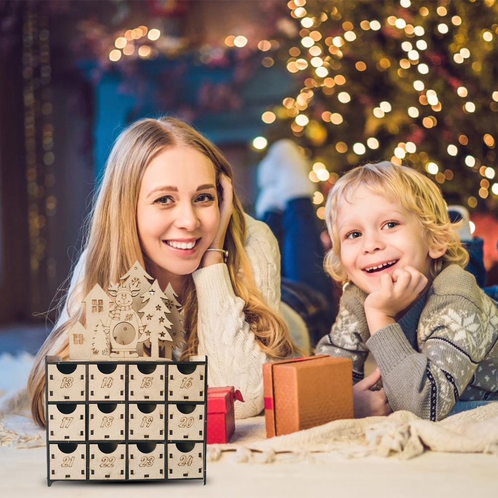 Christmas Advent Calendar with 25 Drawers Chocolate Countdown To Christmas Refillable Wooden Advent Xmas Gift for Kids