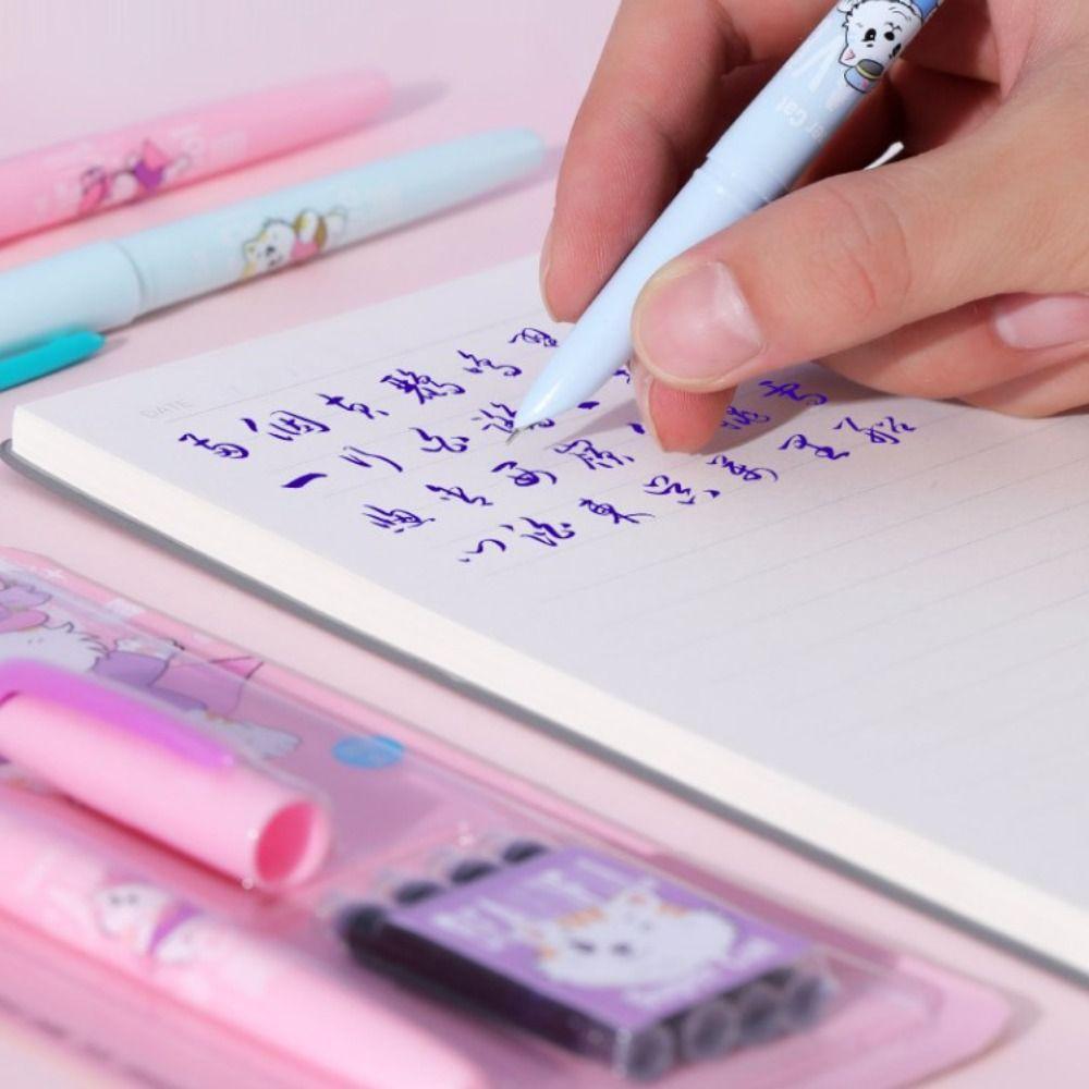 (1 Pen 4 Ink Sacs 1 Pen Cap) Fountain Pen Set 0.38mm Ink Writing Pen Erasable Fountain Pen  Student
