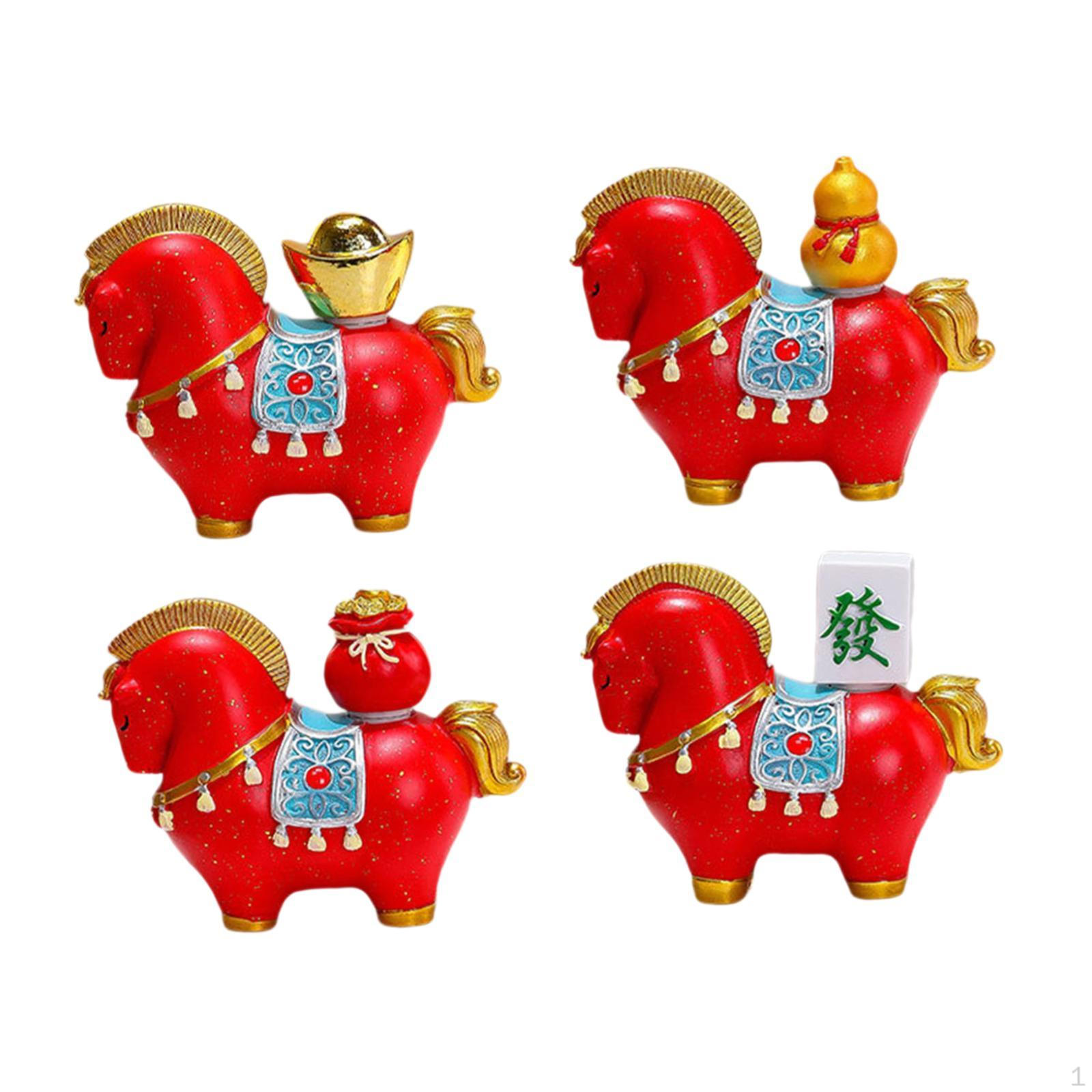 

4Pcs Horse Figurine Animal Sculpture Resin Collectibles Chinese Fengshui Tabletop червоний