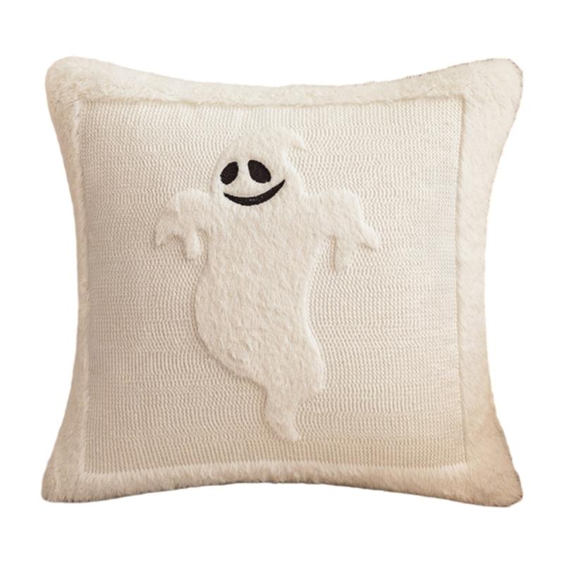 Spooky Themed Plush Pillow Cover Nursery Bedroom Decors Ghostly Pattern Throw Pillowcase for Sofa Couch Halloween Accessory