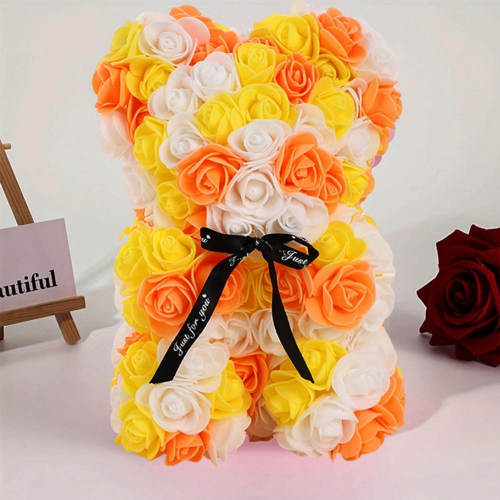 16*24cm Künstlicher Teddy-Rosenbär Mehrfarbig Romantisches Valentinstagsgeschenk Blumenbär Freundin Damen Jahrestag Bär