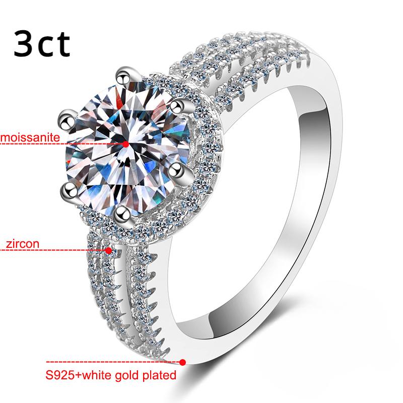 2/3CT luxusní moissanitové snubní prsteny pro ženy, pozlacené bílým zlatem, třpytivý diamantový pásek S925 šperky z mincovního stříbra
