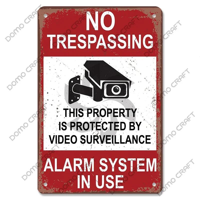 Warning CCTV Tin Signs Metal Plaque Notice  Hour Security Camera Vintage Poster Metal Plate Wall Decor for Mall Shop Bar Home