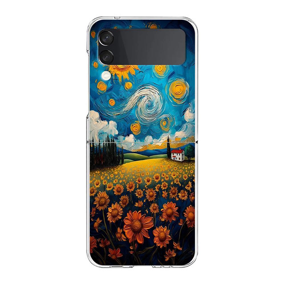 Phone Cover For Samsung Galaxy Z Flip 6 5 4 Case Transparent For Samsung Z Flip 3 Hard PC Foldable Shell Oil Painting Art Capas