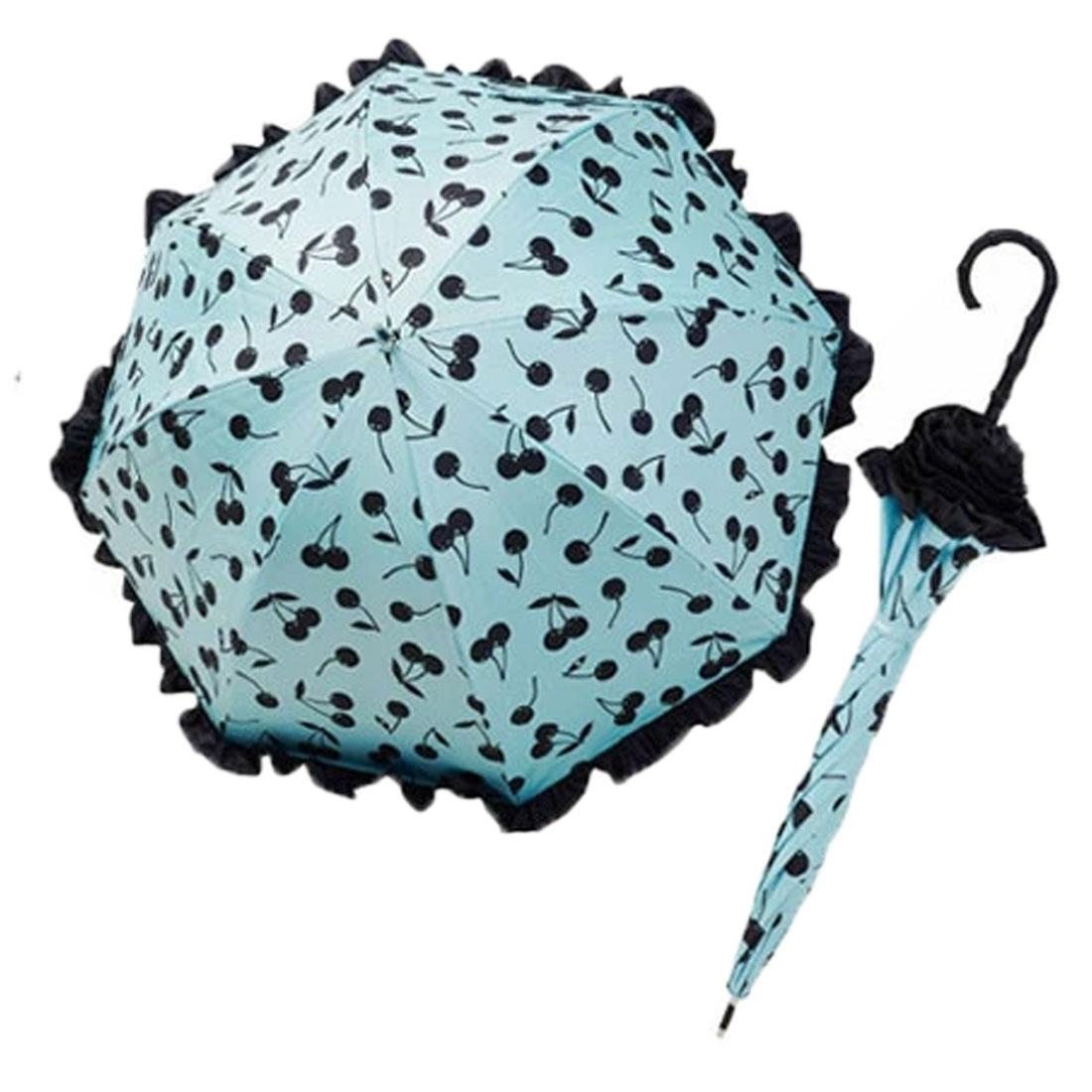 Casanova long umbrella for both sun and rain (with frills) (cherry blue) / Think Bee!