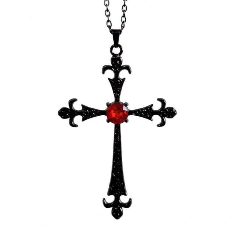 Gothic Baroque Black Cross Pendant Necklace