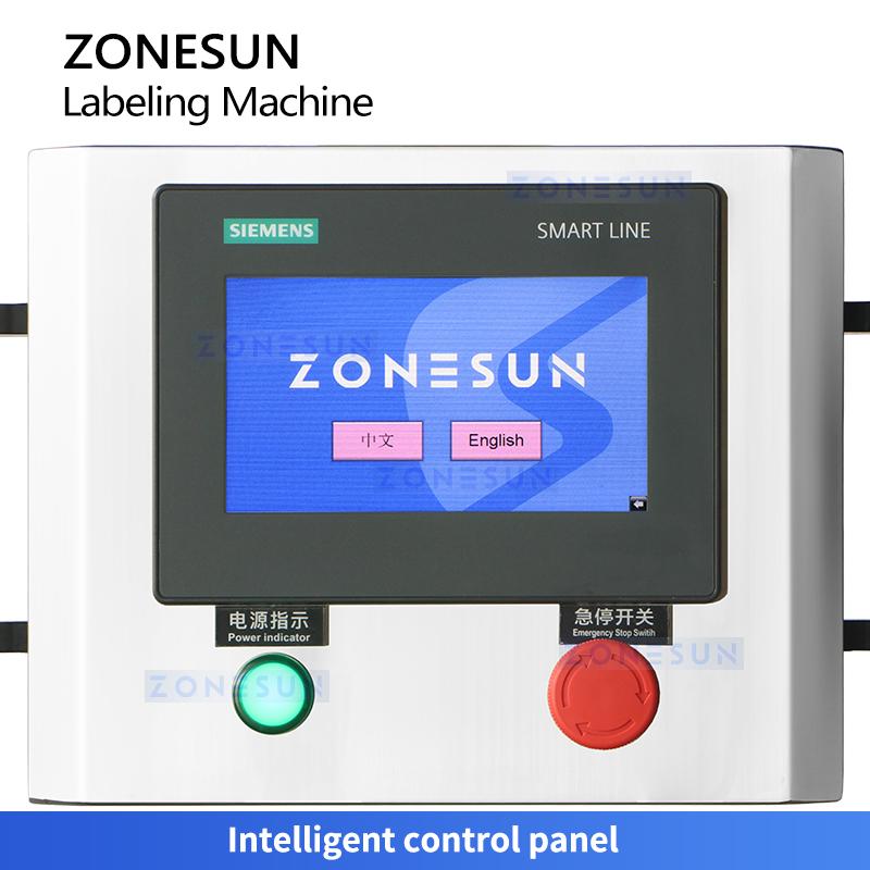 ZONESUN ZS-TB600D High Speed Automatic Engine Oil Detergent Jerry Can Flat Bottles Double Sides Labeling Machine