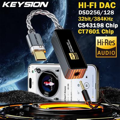 KEYSION 384kHz DSD256 CS43198+CT7601 Portable USB DAC Audio HiFi Decoder Headphone Amplifier 3.5 Jack for Android iOS Mac Win10