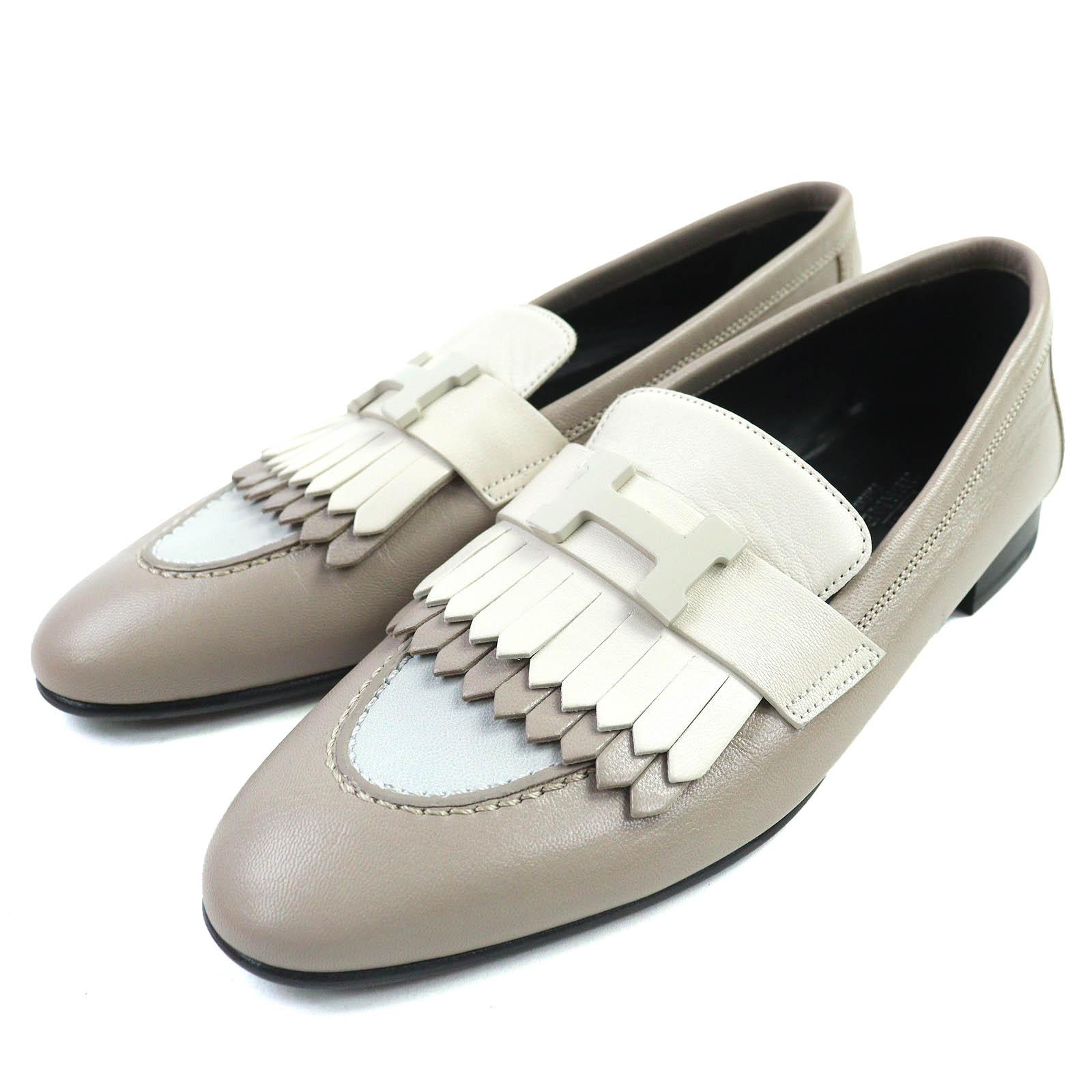 

HERMES loafers Royal H logo moccasin plain toe Beige leather Women 36 232136Z Used