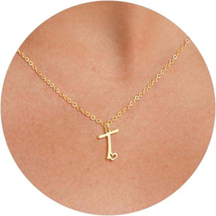 Colier inițial Tewiky pentru femei-Colier cu scrisori delicate umplute cu aur de 14k La modă, drăguț, monogramă personalizată