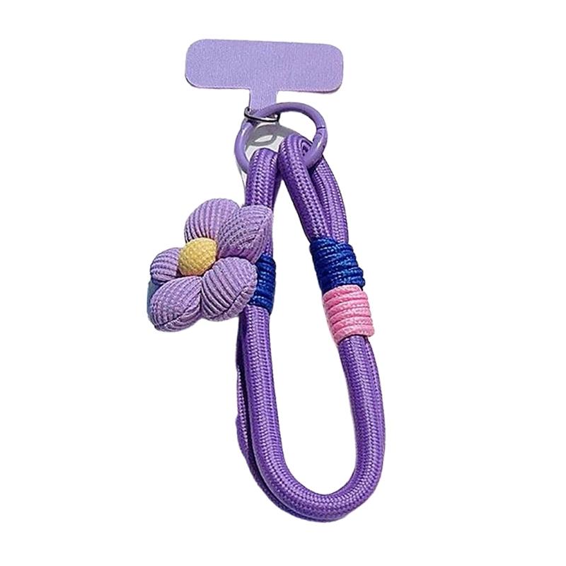 Modisches dehnbares Nylon-Handy-Lanyard mit floralem Akzent T-förmigem Clip Universell für Smartphones Schlüsselanhänger