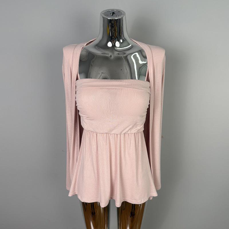 

Korean Style Slim Fit Strapless Cardigan Top for Women - Sexy, Sweet, Chic Fashion One Size рожевий