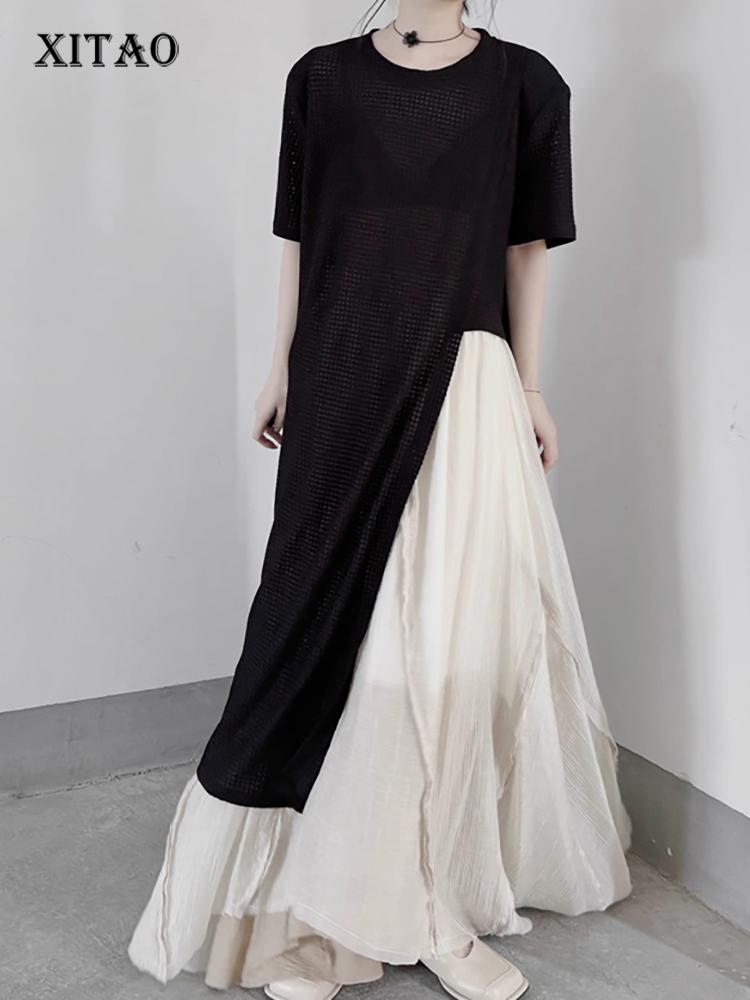 

XITAO продаются цветные асимметричные футболки с короткими рукавами и разрезом LYD1887