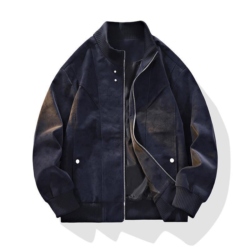 Spring and Autumn New Men's Leather Jacket Large Size Jacket Men's Lapel Leather Jacket Men's Corduroy Loose Trend Brand Hong Kong Style Fat Man