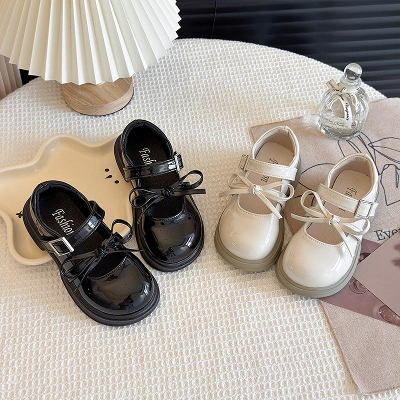 Spring and Autumn Soft Sole Girls Bow Sweet Dance Performance Casual Leather Shoes