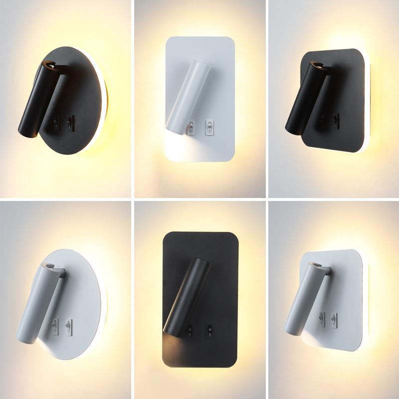 Led Simple Rotatable Switch Bedroom Spotlights Bedside Lights Study Hotel Reading Wall Lights Room Decorative Lights
