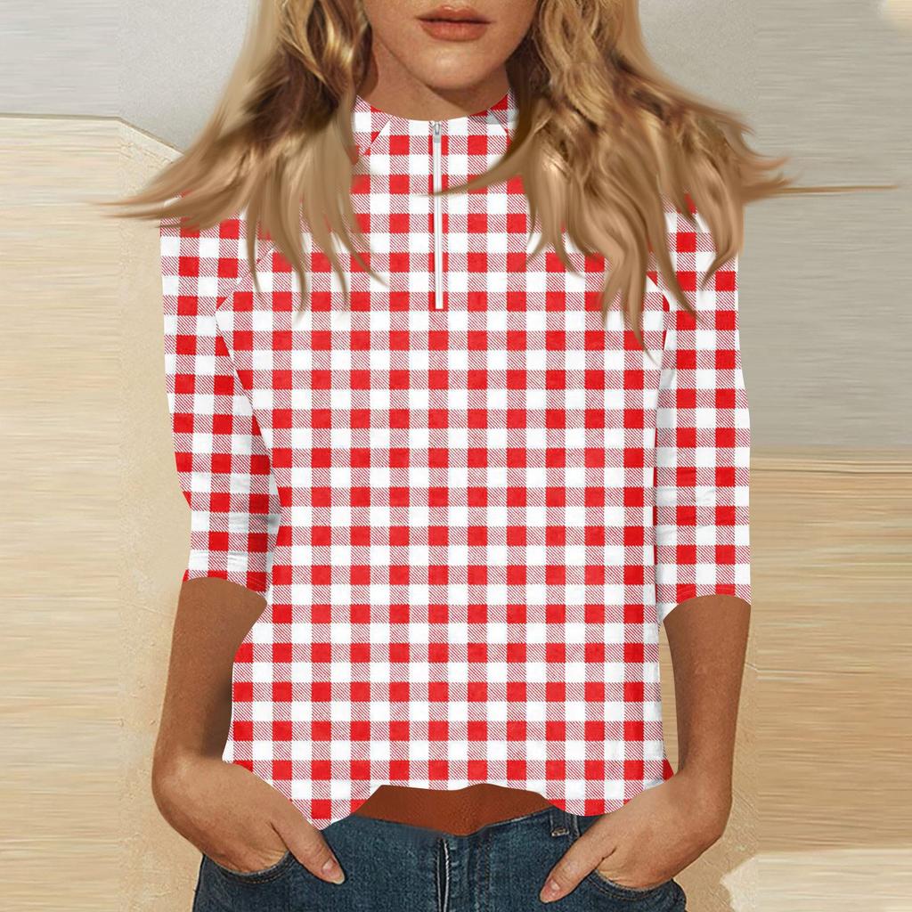 Damen Oberteil mit Stehkragen, 3/4 Ärmeln und Reißverschluss, hoch