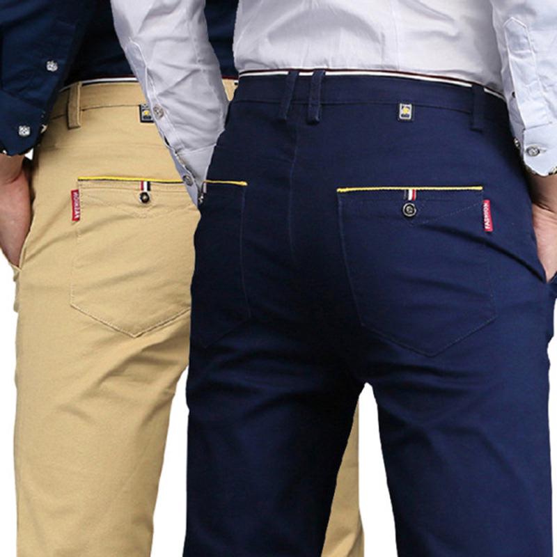 Men's Solid Color Casual Business Pants - Autumn/Winter Korean Style