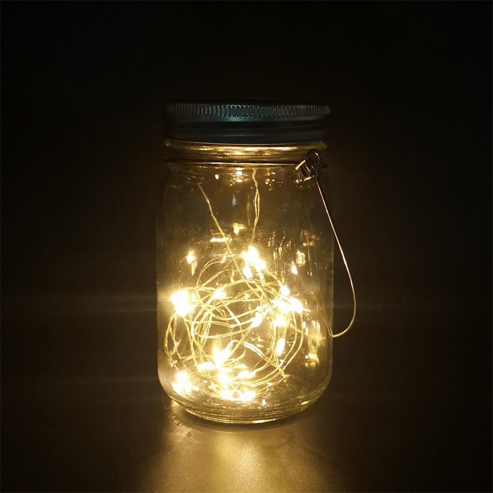 6pcs Solar Mason Jar Lid Lights 1m 2m LED Fairy Copper Wire Bottle String Hanging Lamp Garland for Wedding Party Decor