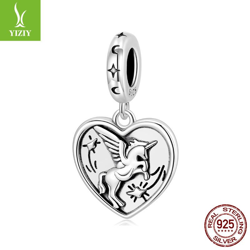 Love Unicorn Diy Pendant Jewelry Accessories, Niche Star And Moon Button Head S925 Sterling Silver Beads
